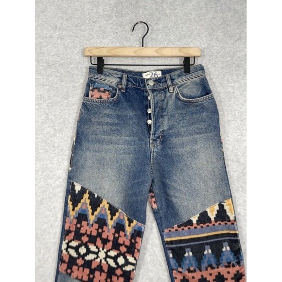 Free People Straight Leg Jeans with Patterned Accents - Picture 3 of 9